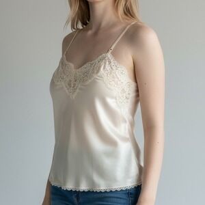 VINTAGE SLIP TANK LINGERIE SILKY WHITE by BODY LITES for JC PENNEY 36 Lace Sheer